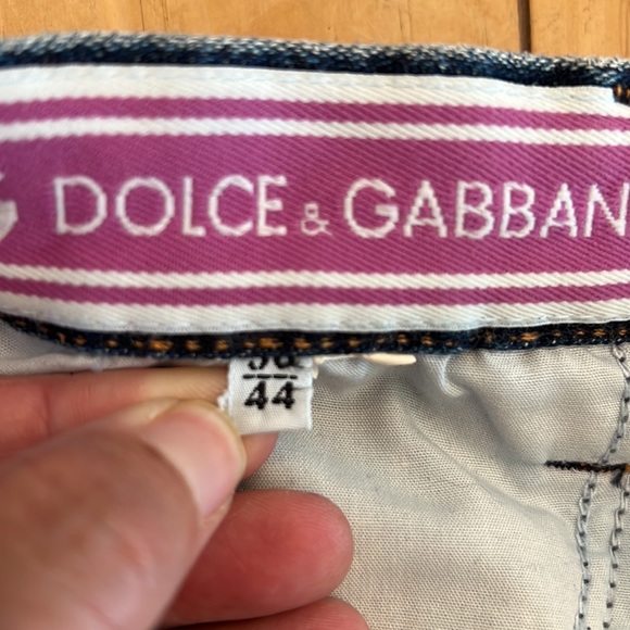 Dolce & Gabbana Distressed Denim Mini Skirt Colorful Sweater Knit Patches 90s - Picture 15 of 15